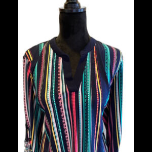 Cato Est 1946 Blouse Size 14 16W Top V Neck Green Pink 3/4 Sleeves  Hi Low Hem